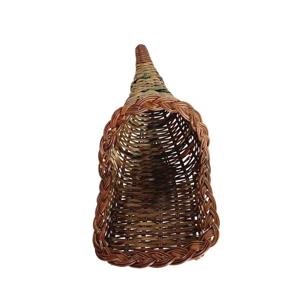 Vintage Horn Of Plenty Cornucopia Woven Wicker Vase Bohemian Boho Basket Wall